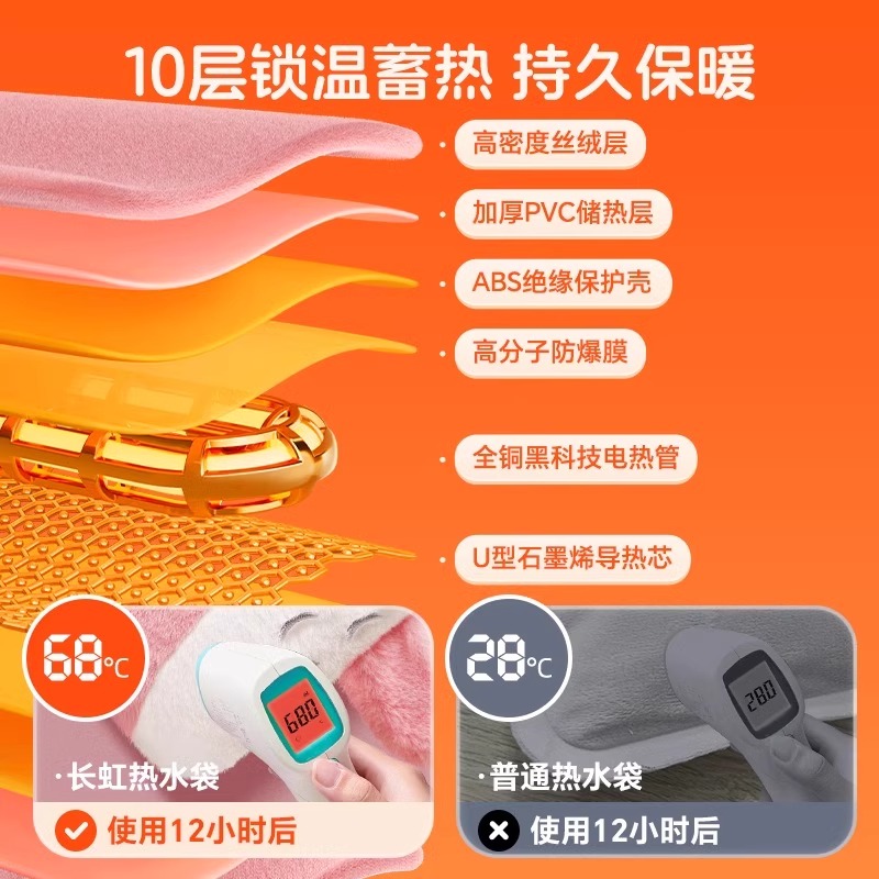 长虹热水袋充电款暖手宝暖宝宝防爆暖水袋电热宝毛绒热敷专用正品