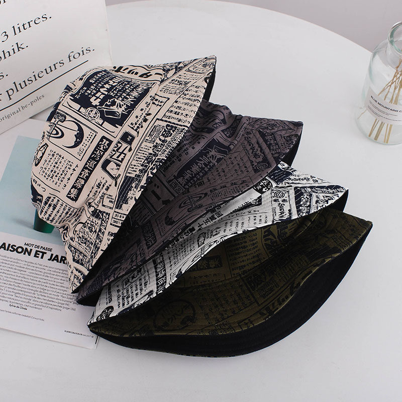 日系街头风日文印花渔夫帽子女韩版潮个性百搭显脸小盆帽遮阳帽男