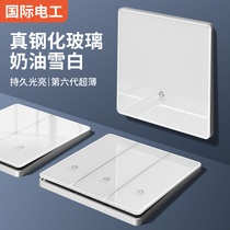 International Electrician Ultrathin Genuine Tempered Glass Switch White Cream Wind Panel Home Five Holes Seven Holes Concealed socket