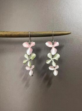 Vintage古着 Oil-dropping flowers耳饰
