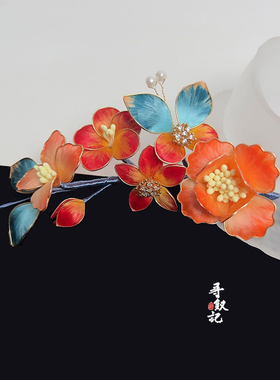 非遗手作绒花复古立体花朵发饰