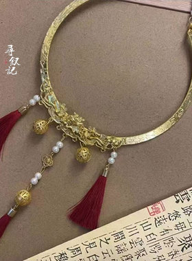 红色复古汉服璎珞项圈民族风古风龙年新年富贵流苏铃铛项链配饰品