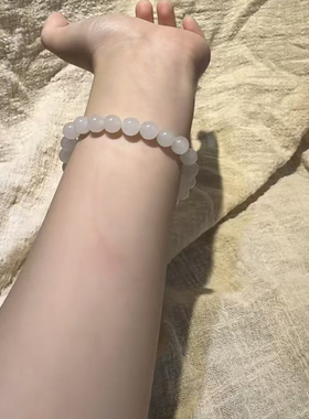 天然7A和田玉白圆珠手串女款