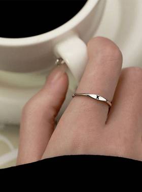 925纯银26个英文字母戒指女ins小众设计素圈食指指环新款开口对戒