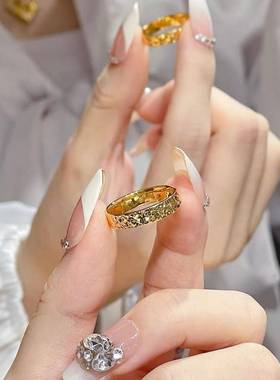 轻奢爆闪碎碎冰碎金戒指女2024年网红爆款满天星闪18k金素圈指环