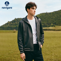 Sheep leather] NavigaCare Italy small sailing black Lianhood leather jacket male autumn new leather jacket