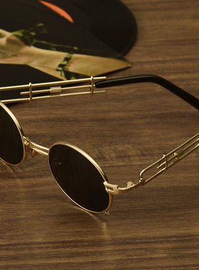 椭圆形复古墨镜男款金属嘻哈搞怪个性眼镜港风小脸太阳镜女韩版潮