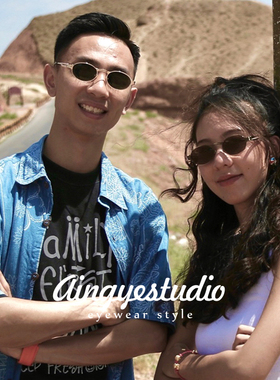 金边墨镜女款2025新款小脸高级感墨绿色复古金属椭圆近视太阳眼镜