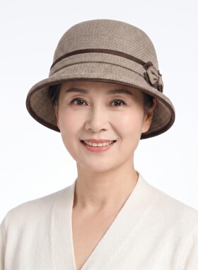 中老年妈妈春秋防晒蝴蝶结盆帽