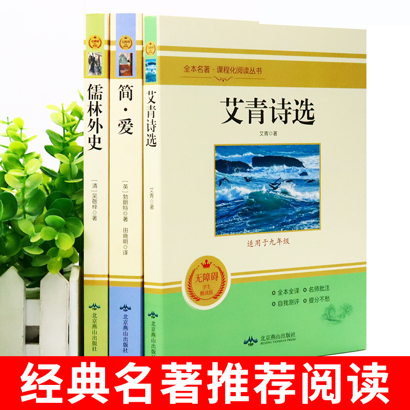 九年级必读正版名著全套3册 艾青诗选和水浒传原著完整版简爱儒林外史初三上册下册课外书9上课本书目初中课外阅读书籍外传诗集 - 图1