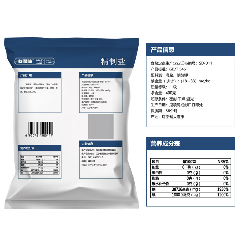 海湾牌加碘精制海盐400g*50袋天然海盐巴食用调料调味盐整箱批发-图1