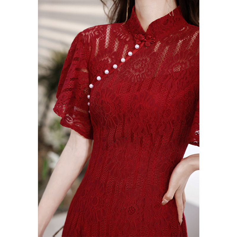 旗袍新娘2022新款夏季回门订婚礼服 圆裳旗袍