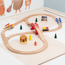 Children Wooden Train Tracks Simple Suit Puzzle Toys Le Cool Dolly Compatible Wooden Building Blocks Scene