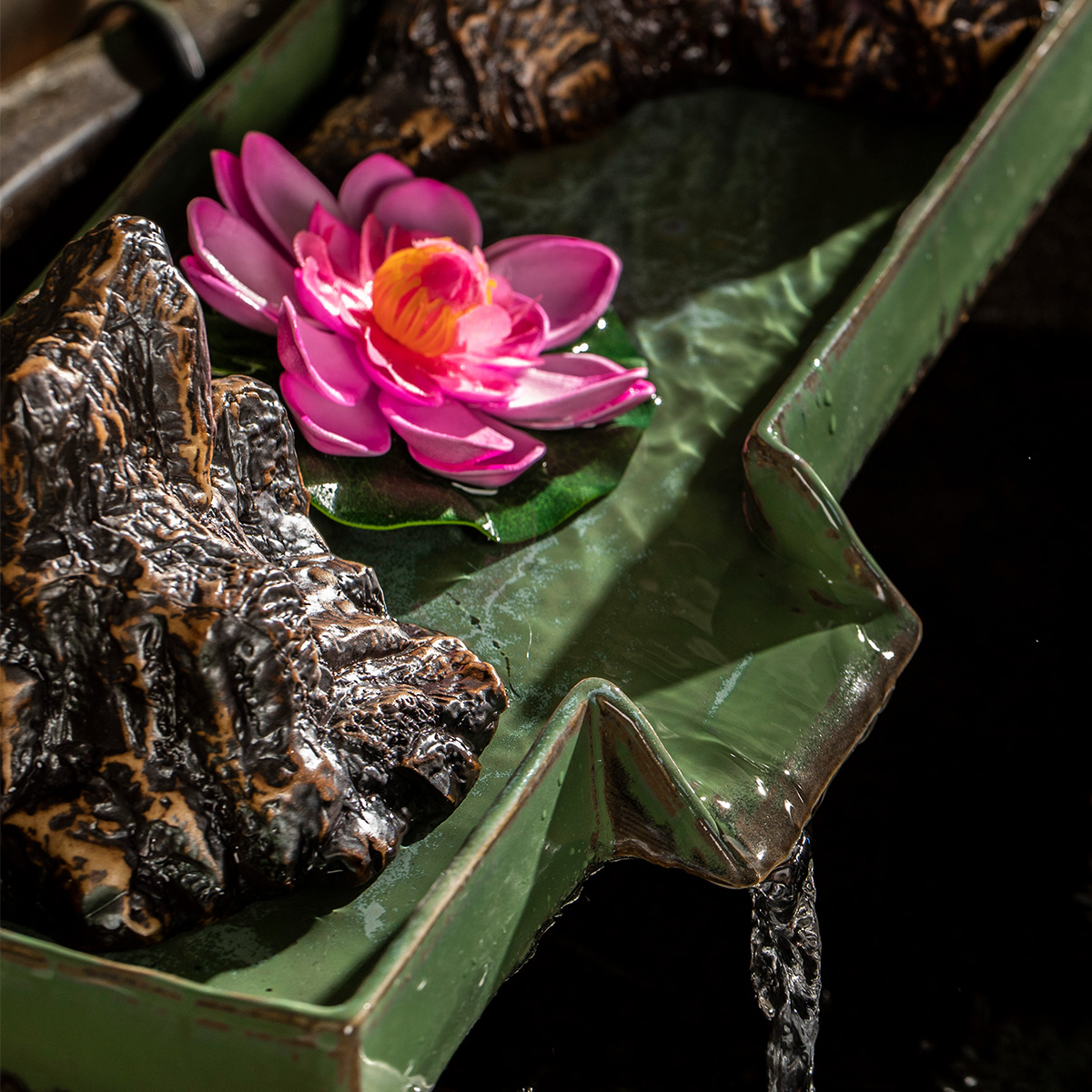 流水摆件循环净水过滤中式复古家居装饰鱼缸养鱼景德镇陶瓷窑变绿