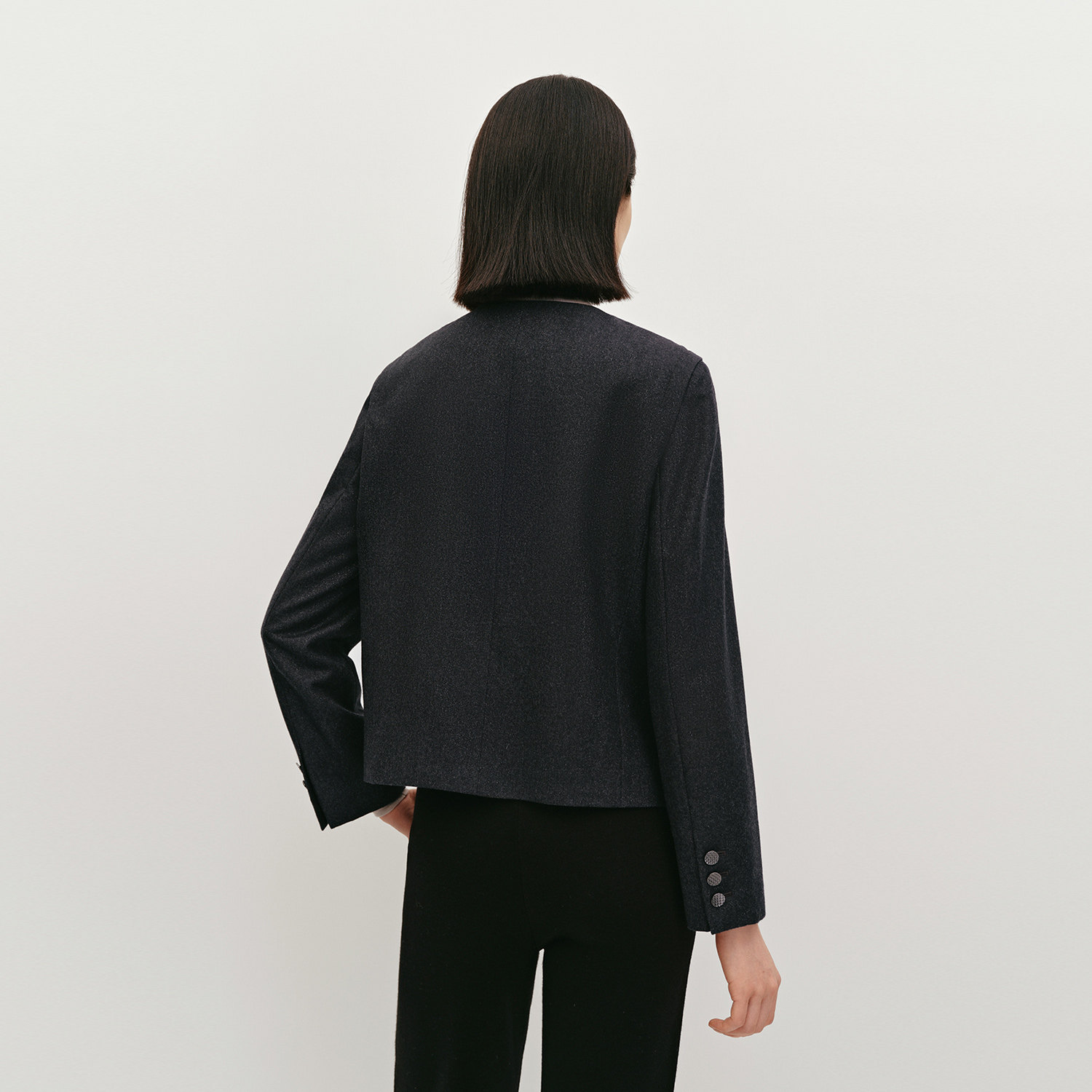 OVV秋冬热卖女装细闪羊毛薄花呢圆弧下摆休闲夹克外套