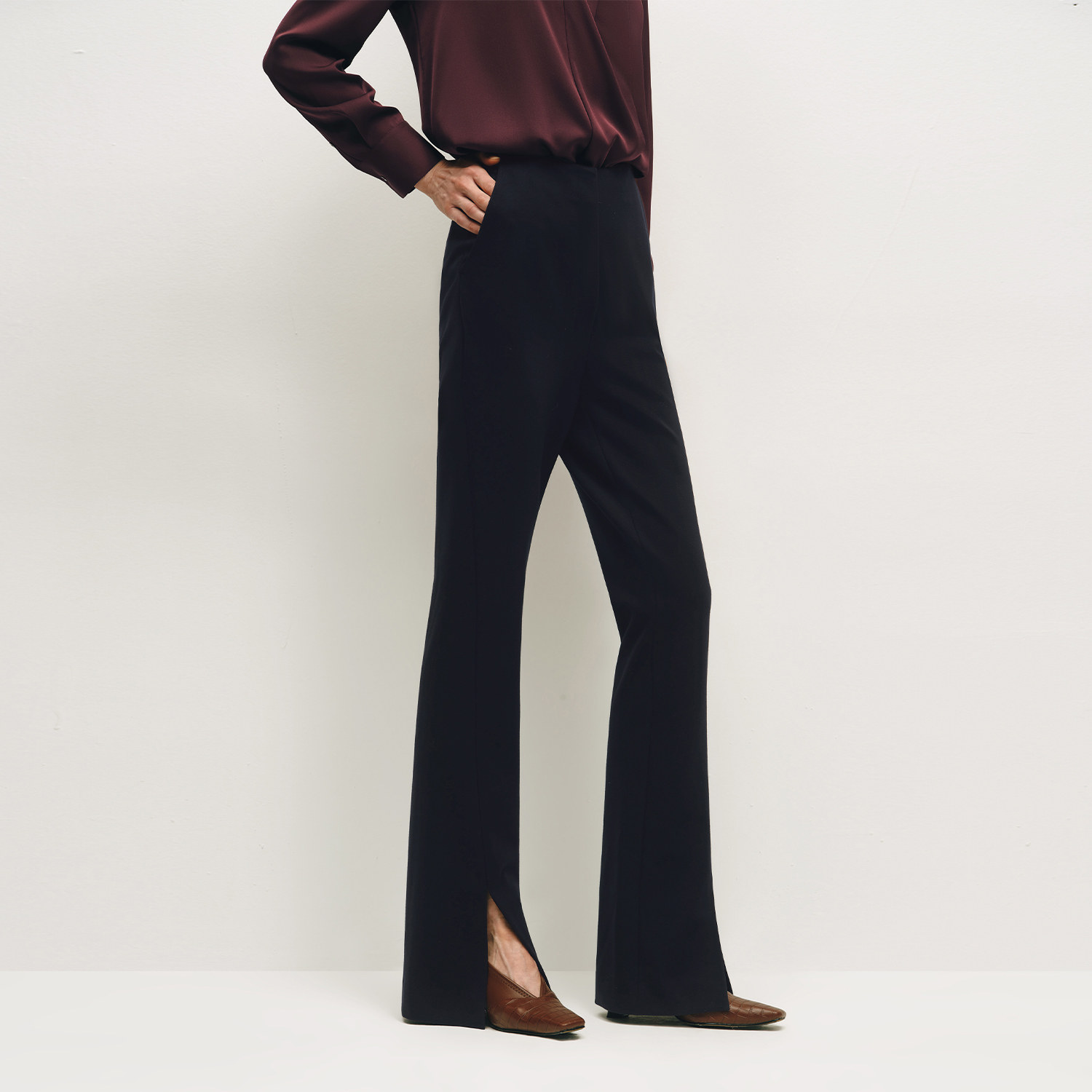 OVV秋冬热卖女装时髦大方开衩微喇叭裤休闲拖地长裤