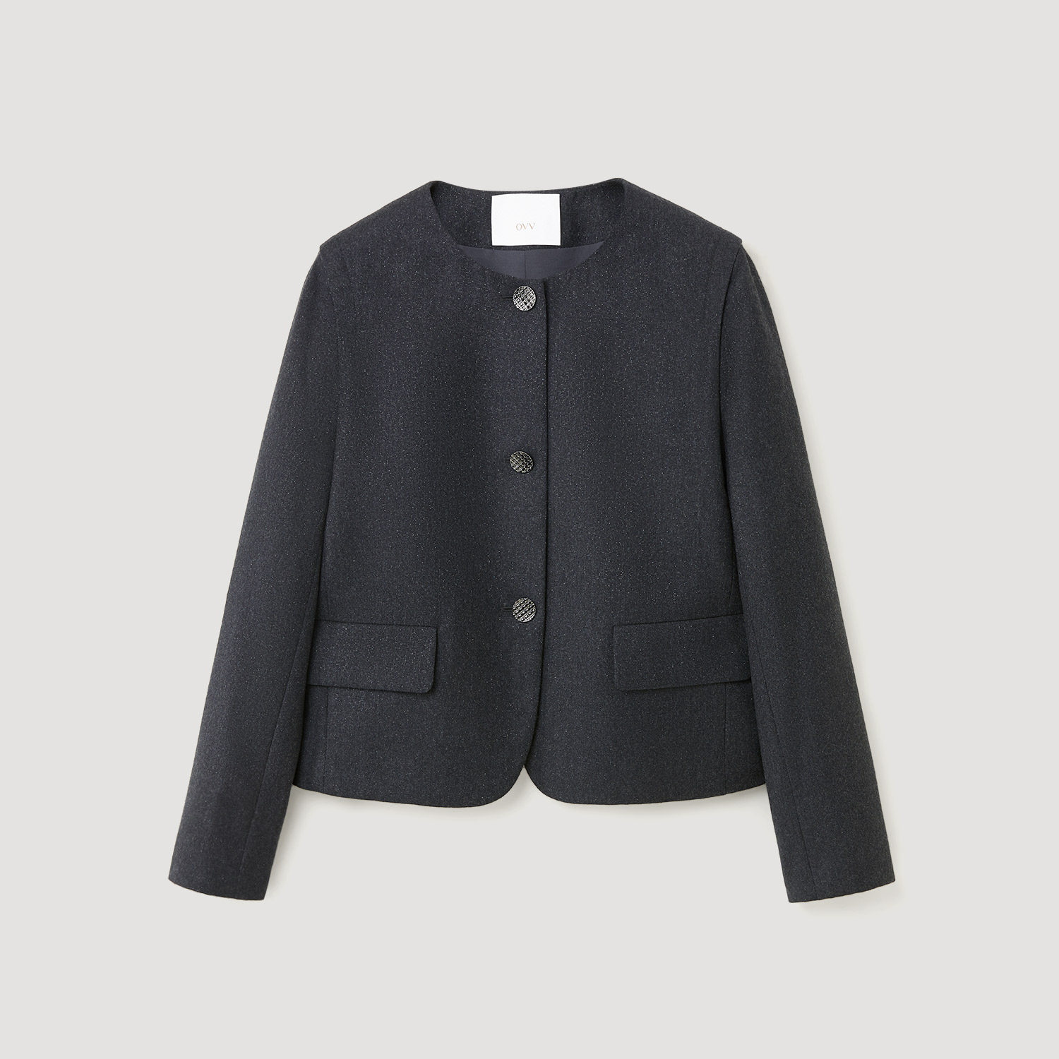 OVV秋冬热卖女装细闪羊毛薄花呢圆弧下摆休闲夹克外套