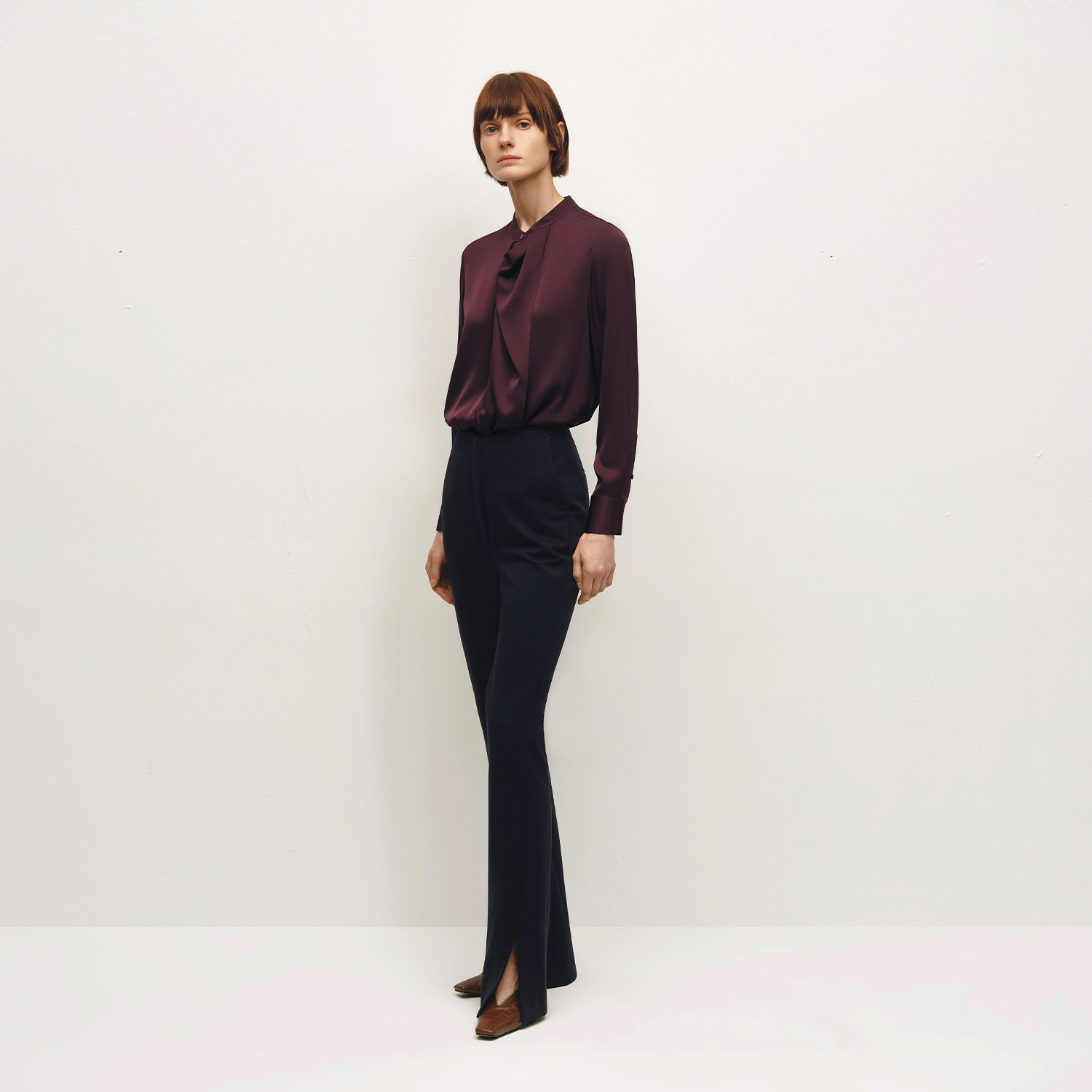 OVV秋冬热卖女装时髦大方开衩微喇叭裤休闲拖地长裤