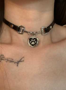 猫爪吊坠皮革项圈锁骨链choker