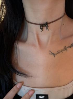 复古蝴蝶结皮绳项链女款