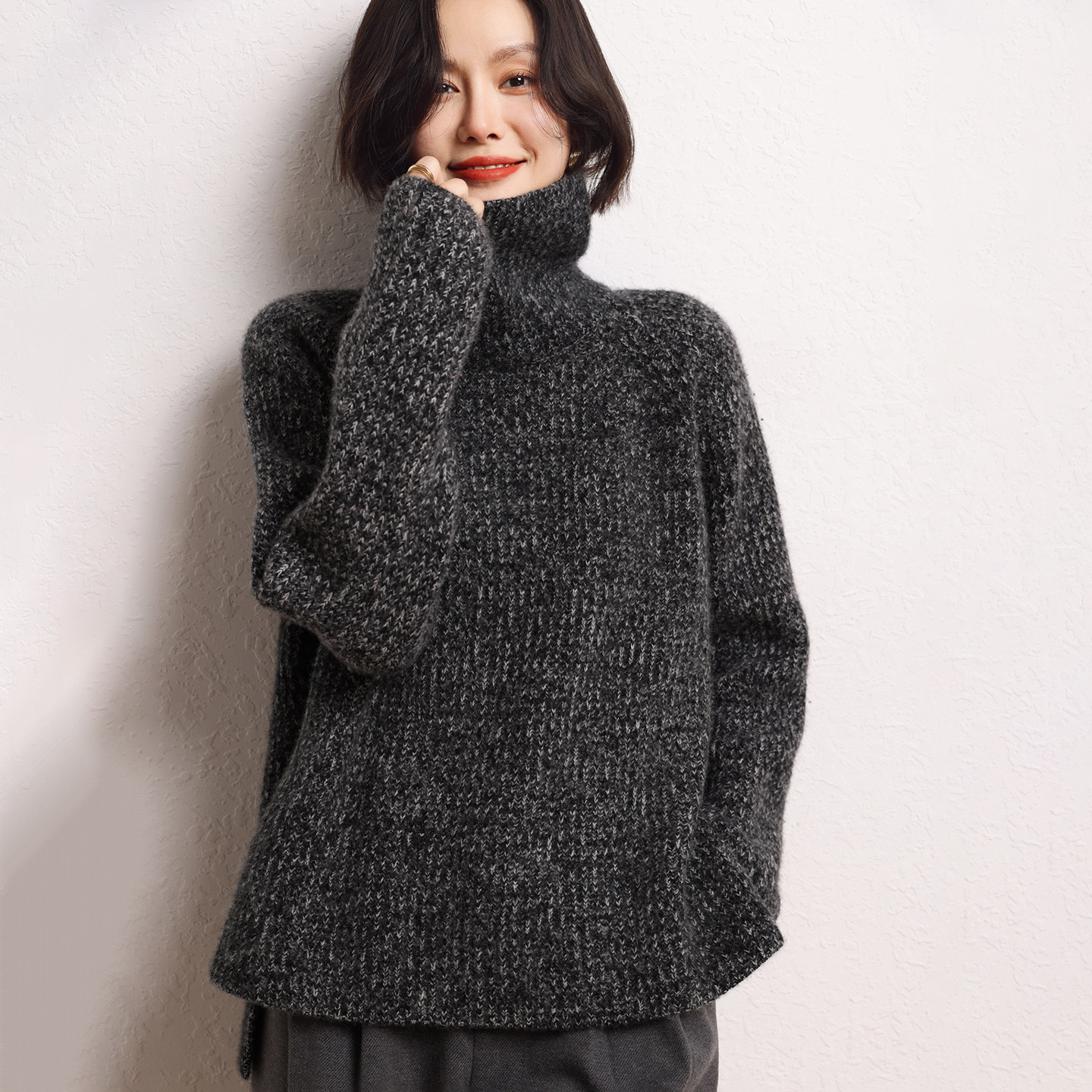 法式花纱山羊绒衫女高领加厚保暖针织衫秋冬宽松慵懒风毛衣打底衫,淘宝优惠券,粉丝福利购,淘宝优惠卷