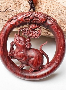 小叶紫檀老鼠吊坠红木生肖鼠灵鼠挂件木老鼠项链男女本命鼠牌定制