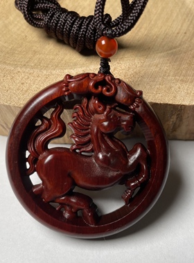 印度小叶紫檀木雕马红木马镂空