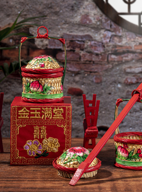 潮州手工竹编小花篮迷你彩绘工艺品老爷保号花篮仔小竹篮竹艺摆件