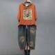 Fat mm plus size casual suits new personalized fashion hooded loose printed short-sleeved jeans nine-point two-piece set