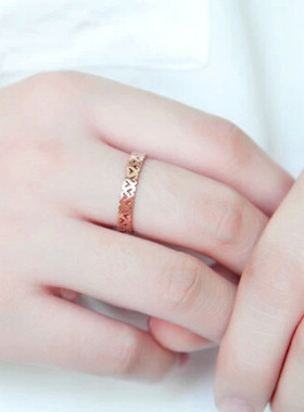 特价热卖 韩版爱心戒指女钛钢镀14K玫瑰金尾戒指环