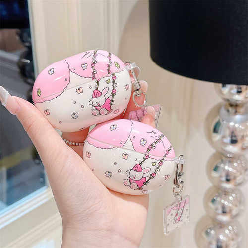 卡通插画荡秋千小狗适用华为free clip夹耳式耳机壳se2女freebuds Pro3无线蓝牙保护套4e/5i硅胶盒5代至臻版 - 图0