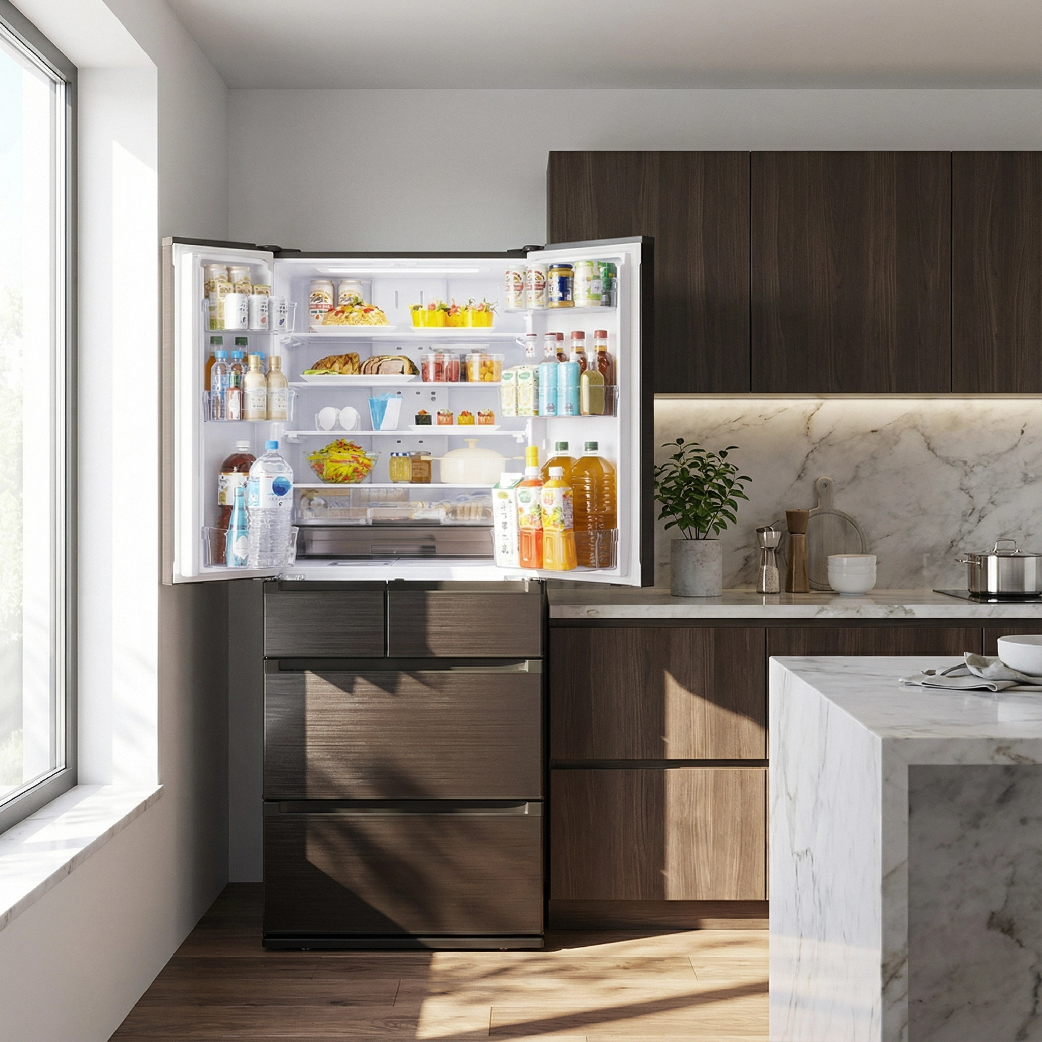 日本直邮三菱26年新款540升法式六门电冰箱中间蔬菜室MR-JM54N,淘宝优惠券,粉丝福利购,淘宝优惠卷