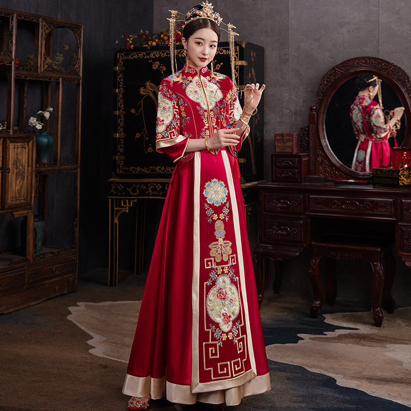 秀禾服2020新款结婚女新娘中式婚纱 衣至人归旗袍