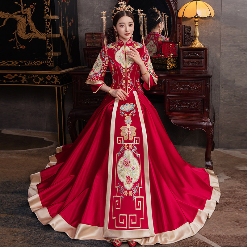 秀禾服2020新款结婚女新娘中式婚纱 衣至人归旗袍