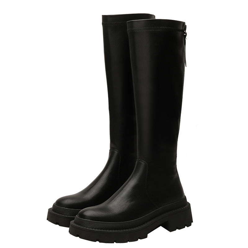长筒靴女2025年春秋新款英伦风厚底骑士靴小个子不过膝高筒马丁靴 - 图0