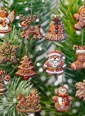 新款创意圣诞节礼物姜饼人与圣诞老人图案挂饰房间装饰品壁炉挂件