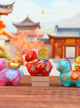 创意生肖马桌面摆件马上有钱盲盒吉祥招財装饰品新年礼物装饰摆件