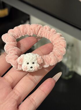 卡通小狗毛绒发圈可爱毛绒少女马尾头绳软萌ins风百搭秋冬发饰