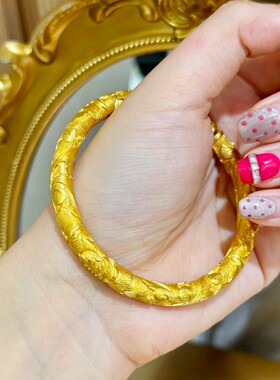 新中式古法黄金色牡丹花手镯女款