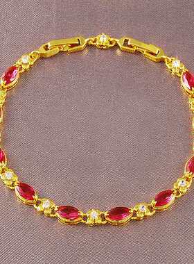 天然红宝石镶钻女款祖母绿手链