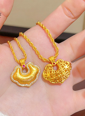 古法沙金点钻拉丝如意锁