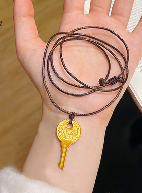 金店同款沙金古法金色钥匙挂坠