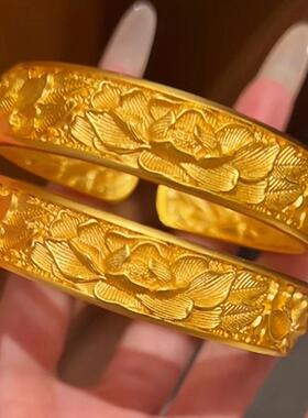 新中式古法牡丹花彷真黄金手镯