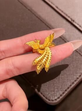 新款婚嫁古法黄金色凤凰戒指指环