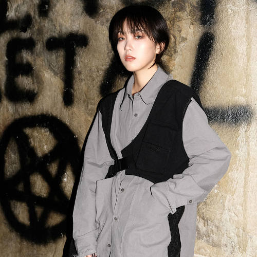 韩国ins潮牌暗黑中性战术轻机能马夹背心街头可拆卸搭配马甲男女 - 图0