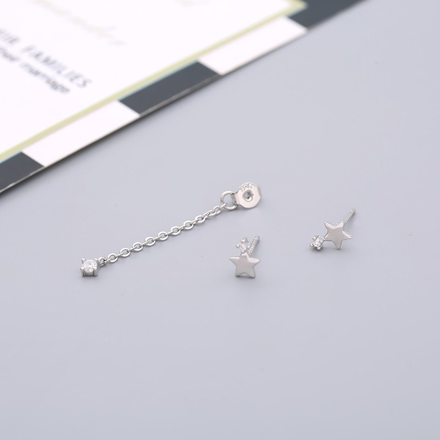 925银针星星耳钉女不对称五角星钻流苏耳环气质简约甜美小巧耳坠,淘宝优惠券,粉丝福利购,淘宝优惠卷