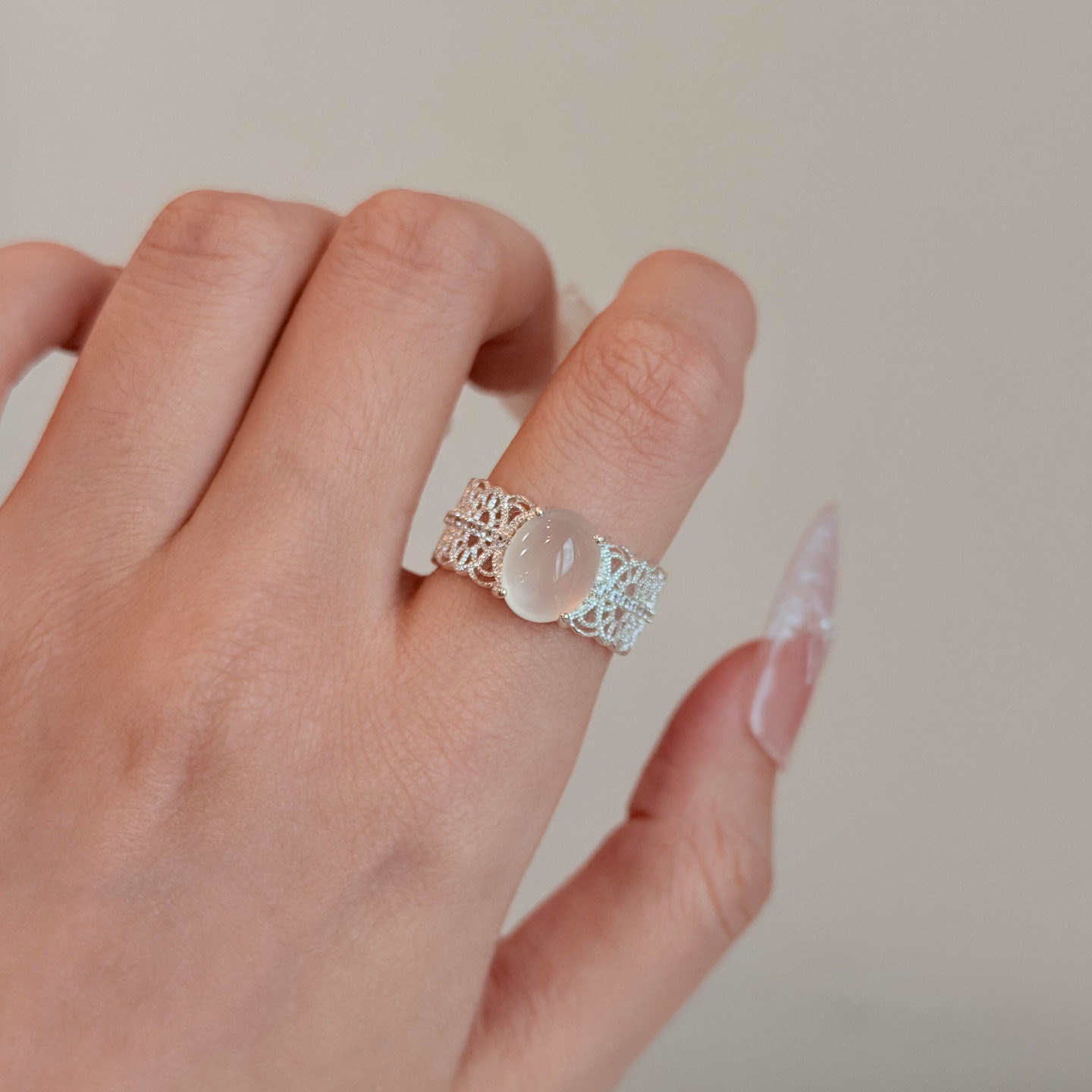 Lace clear ring for women, light luxury and high-end Korean style gentle adjustable index finger ring niche unique cool ring