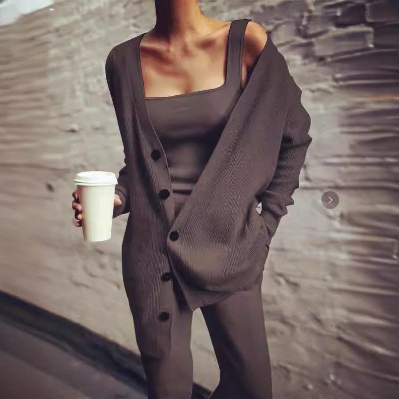 年春秋跨境亚马逊新款欧美女装外套背心裤子针织三件套女,淘宝优惠券,粉丝福利购,淘宝优惠卷