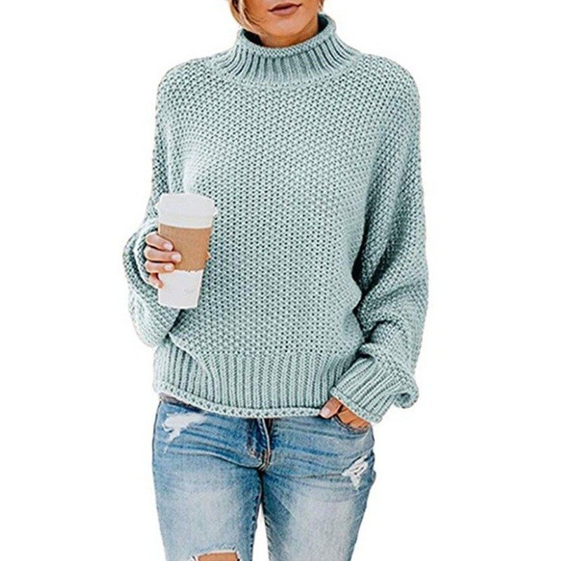 亚马逊爆款毛衣女秋冬新款宽松高领套头衫跨境欧美大码毛衣女,淘宝优惠券,粉丝福利购,淘宝优惠卷