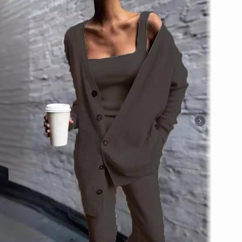 年春秋跨境亚马逊新款欧美女装外套背心裤子针织三件套女,淘宝优惠券,粉丝福利购,淘宝优惠卷